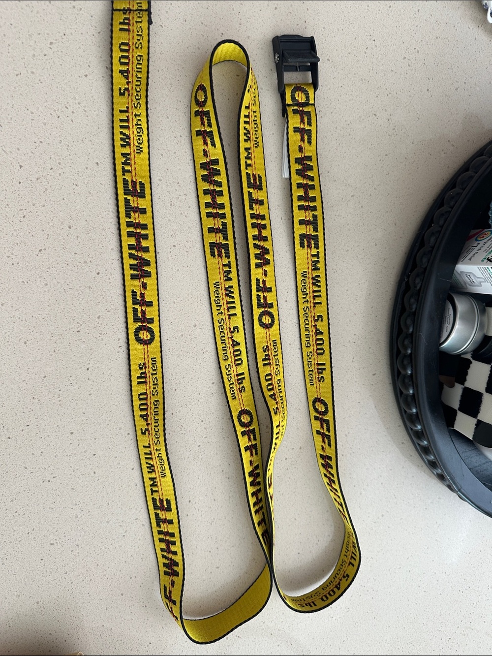 Off-White Yellow Industrial Strap Lanyard with Black Logo